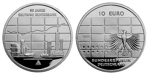 Германия, 10 евро 2007 J (PROOF) 50 лет Немецкому Национальному Банку