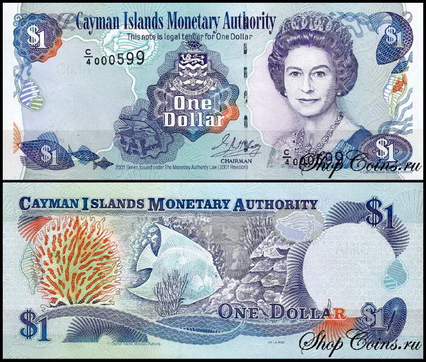Каймановы острова 1 доллар 2001 (UNC Pick 26)