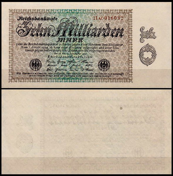 Германия 10.000.000.000 марок 1923 UNC P.116b Вариант 1