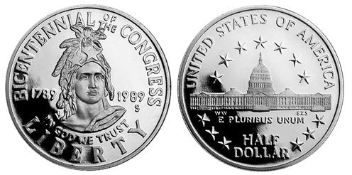 США, 50 центов 1989 год, 200 лет Конгрессу США, ПРУФ
