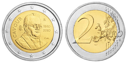 Италия, 2 евро 2010 год, Камилло Бенcо ди Кавур