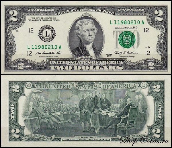 США 2 доллара 2009 (UNC Pick **) Federal Reserve Note