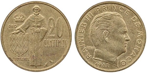 Монако, 20 сантим 1962 год, UNC