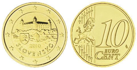 Словакия, 10 центов 2010 (UNC, латунь)