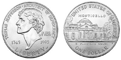 США, 1 доллар 1993 год, Томас Джефферсон