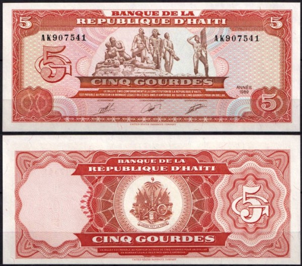 Гаити 5 гурд 1989 (UNC Pick 255)