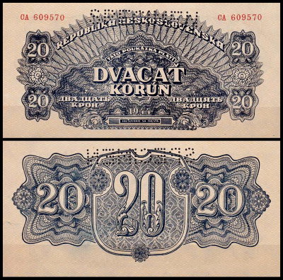 Чехословакия 20 крон 1944 (UNC Pick 47s)
