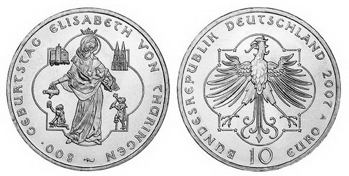 Германия, 10 евро 2007 A (UNC) 800-летие Святой Елизаветы Тюрингской