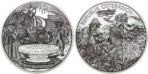 Австрия, 10 евро 2010 год, Карл Великий в Унтерсберге, ПРУФ
