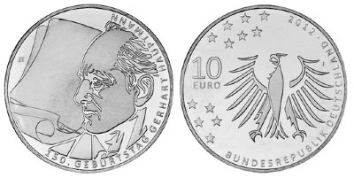 Германия, 10 евро 2012 J (UNC, никель) 150 лет со дня рождения драматурга Герхарта Гауптмана