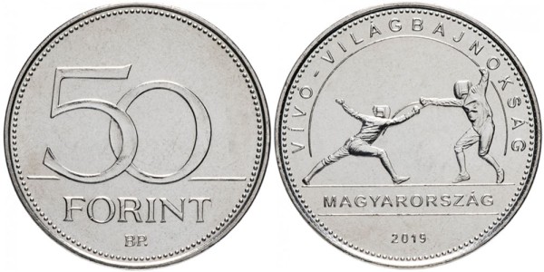 Венгрия, 50 форинтов 2019 год, ЧМ по фехтованию 