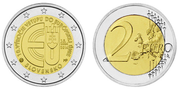 Словакия, 2 евро 2014 (UNC) 10-летие вступления Словакии в Евросоюз