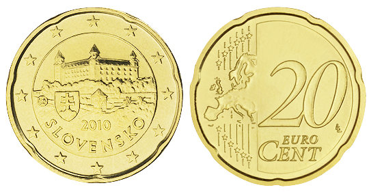Словакия, 20 центов 2010 (UNC, латунь)