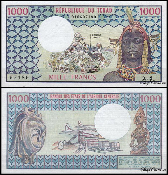 Чад 1000 франков 1978 (UNC Pick 3b)