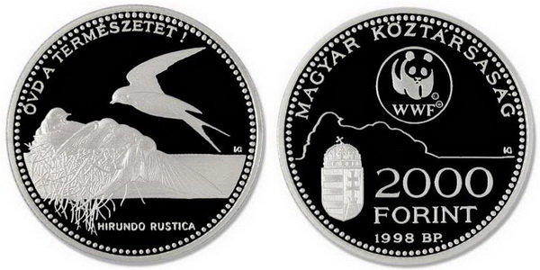 Венгрия, 2000 форинтов 1998 год, Белохвостая ласточка, ПРУФ