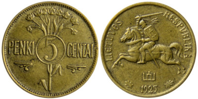 Литва, 5 центов 1925 год, AUNC
