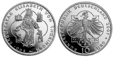 Германия, 10 евро 2007 A (PROOF) 800-летие Святой Елизаветы Тюрингской
