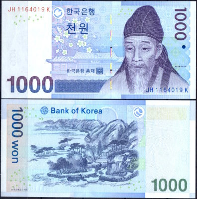Корея Южная 1000 вон 2007 (UNC Pick 54)