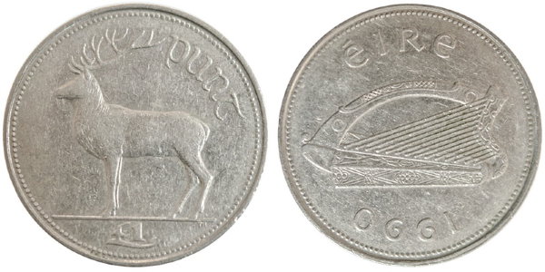 Ирландия, 1 фунт 1990 год, XF №2
