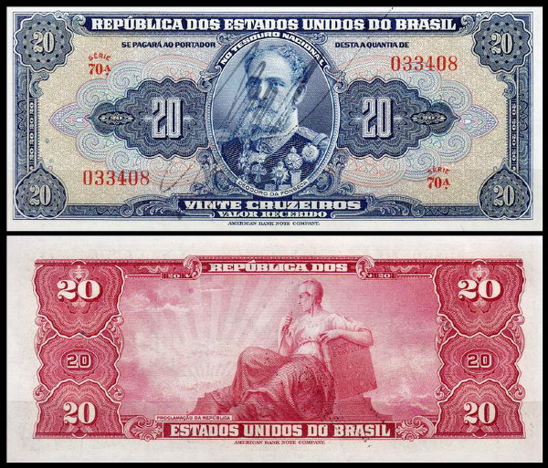 Бразилия 20 крузейро 1943 (UNC Pick 136) 