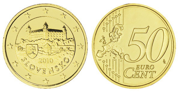 Словакия, 50 центов 2010 (UNC, латунь)