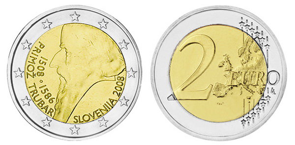 Словения, 2 евро 2008 (UNC) 500 лет со дня рождения Приможа Трубара
