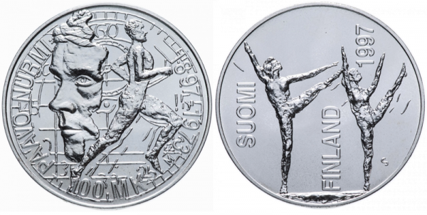 Финляндия, 100 марок 1997 год,Финский бегун - Пааво Нурми, UNC