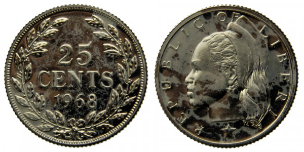 Либерия, 25 центов 1968 год