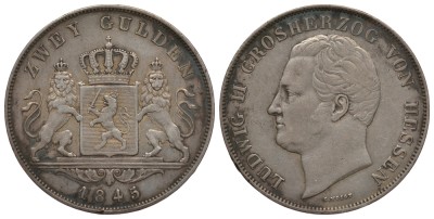 Гессен-Дармштадт 2 гульдена 1845 Людвиг II (1830-1848)