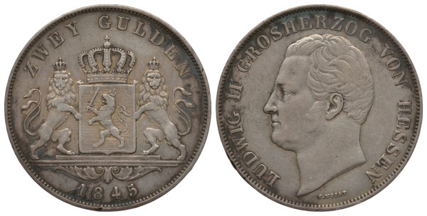 Гессен-Дармштадт 2 гульдена 1845 Людвиг II (1830-1848)