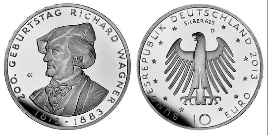 Германия, 10 евро 2013 D (PROOF, серебро) 200 лет со дня рождения композитора Рихарда Вагнера
