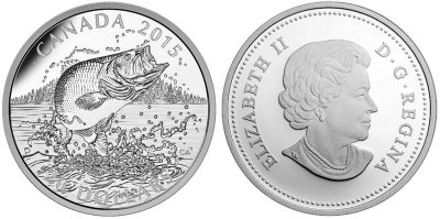Канада, 20 долларов 2015 год, Рыбалка на окуня, ПРУФ