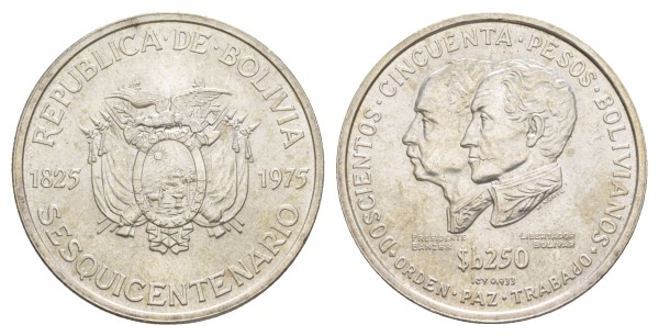 Боливия, 250 песо 1975 год, 150 лет независимости