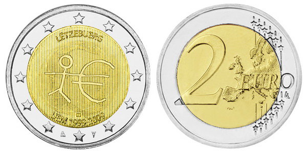 Люксембург, 2 евро 2009 (UNC) 10 лет валютного и экономического союза