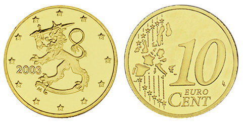 Финляндия, 10 центов 2003 (UNC, латунь)