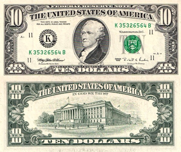 США 10 долларов 1995 (UNC Pick 499) Federal Reserve Note 