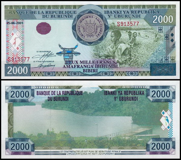 Бурунди 2000 франков 2001 (UNC Pick 41)