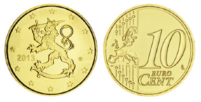 Финляндия, 10 центов 2013 (UNC, латунь)