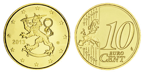 Финляндия, 10 центов 2013 (UNC, латунь)