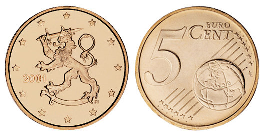 Финляндия, 5 центов 2001 (UNC, медь)