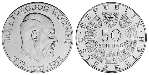 Австрия, 50 шиллингов 1973 год, Теодор Кёрнер