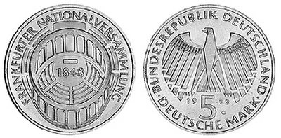 Германия, 5 марок 1973 год, Франкфуртское национальное собрание