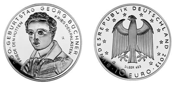 Германия, 10 евро 2013 F (PROOF, серебро) 200 лет со дня рождения поэта Георга Бюхнера