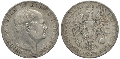 ПРУССИЯ 1 ТАЛЕР 1860 А, ФРИДРИХ ВИЛЬГЕЛЬМ IV (1840-1861)