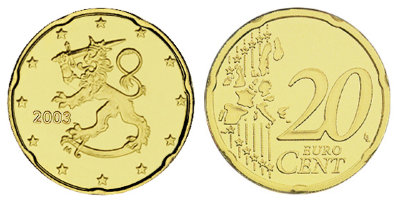 Финляндия, 20 центов 2003 (UNC, латунь)