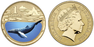 Австралия, 1 доллар 2013 (UNC, бронза) Горбатый кит