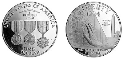 США, 1 доллар 1994 год, Мемориал ветеранов Вьетнама, ПРУФ