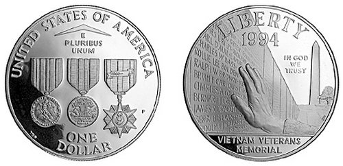 США, 1 доллар 1994 год, Мемориал ветеранов Вьетнама, ПРУФ