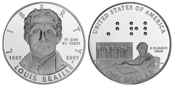 США, 1 доллар 2009 год, Луи Брайль, ПРУФ