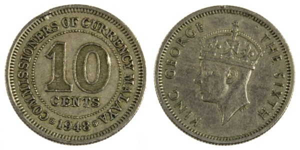 Малайя, 10 центов 1948 год